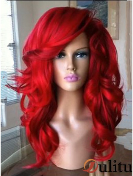 Capless Wavy 18 pouces avec une frange de qualité perruque rouge synthétique UK