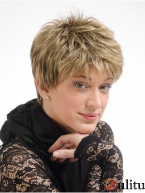 Moderne 6 pouces droite blonde Boycuts courtes perruques