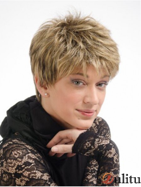 Moderne 6 pouces droite blonde Boycuts courtes perruques