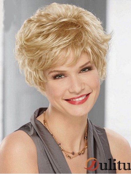 Couleur Blonde Synthétique Pas Cher Coupe En Couches Style Ondulé
