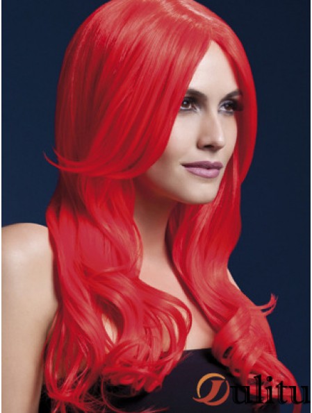 Style ondulé de couleur rouge de perruques synthétiques de cheveux longs avec capless