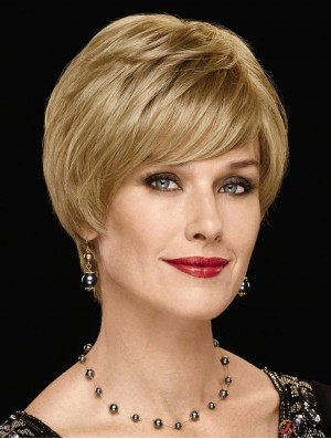 Perruque synthétique boutique UK avec frange longueur menton couleur blonde