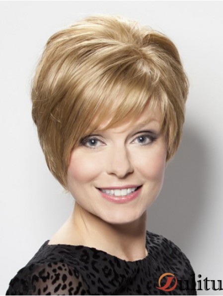 No-Fuss Blonde courte en couches droites sans colle perruques avant en dentelle
