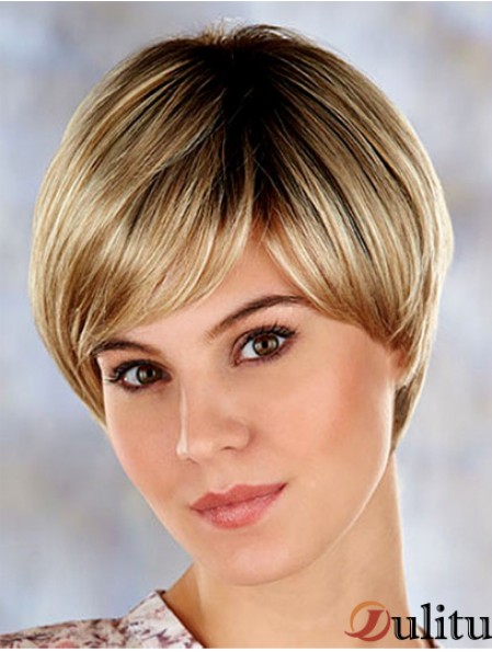 Haute qualité 7  inchdroite blonde en couches courtes perruques