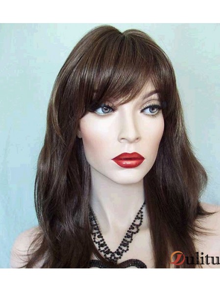 Droite avec frange longue brune à la mode avant de lacet perruques