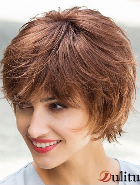 Flexibilité Brun Longueur de menton couches droites sans colle Lace Front perruques mono synthétiques