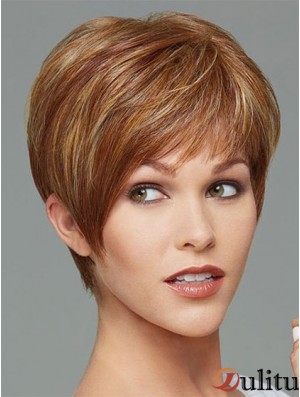 Boycuts court droit brun synthétique élégant perruques