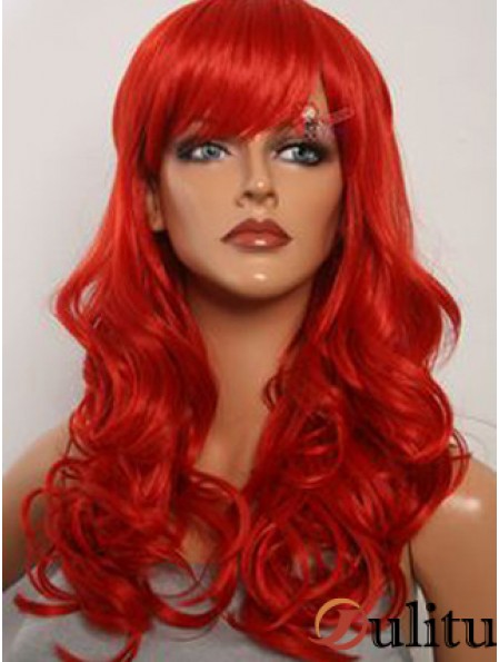 Wavy With Bangs Lace Front Fashion 20 pouces rouge longues perruques