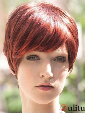 Incroyable 8 pouces droite rouge Boycuts perruques courtes