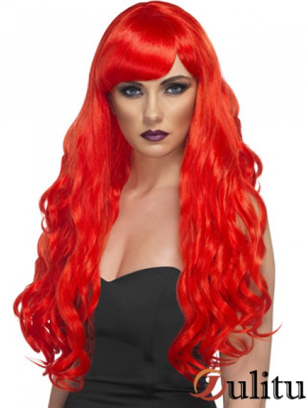 Wavy With Bangs Lace Front Incroyable 24 pouces rouge longues perruques