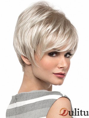 Populaire 8  inchdroite blonde avec frange perruques courtes