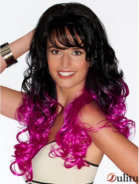 Curly approprié 22 pouces Ombre / 2 tons avec Bangs longues perruques