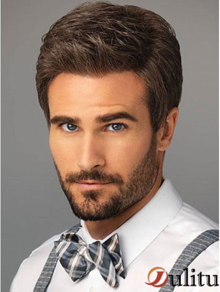 Perruque naturelle synthétique courte en dentelle marron synthétique pour hommes
