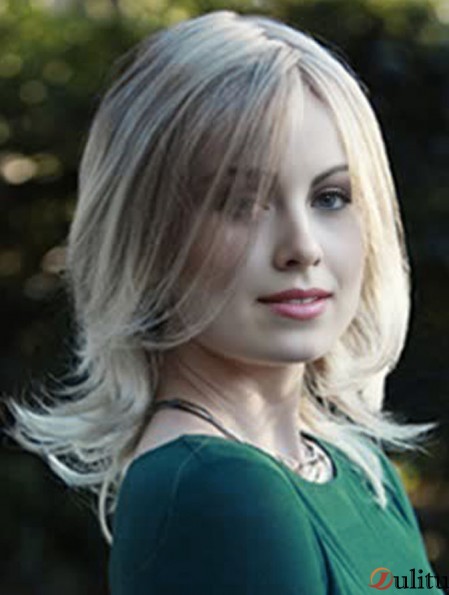 Layered Blonde Wavy Shoulder Length 14  inchHairstyles Medium Wigs