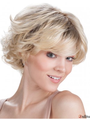Perruque de cheveux courts classique ondulée blonde capless 9 pouces