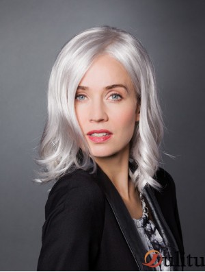Monofilament 12  inchlongueur d'épaule synthétique ondulé dames gris perruques