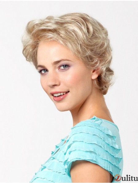 Perruque courte en dentelle synthétique sans couche superposée de 8 po ondulée blonde platine