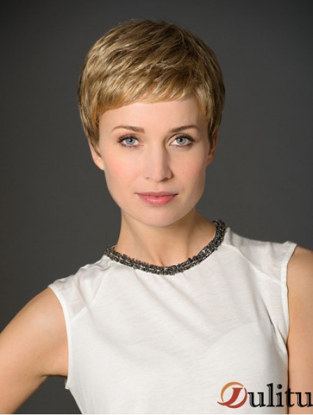 Blonde Boycuts Cropped 3  inchStraight Synthetic Monofilament Wig
