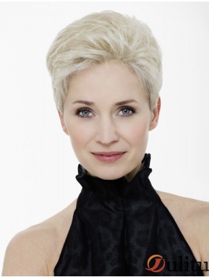 Platine Blonde Boycuts Cropped 4  inchStraight Synthetic Mono Wigs