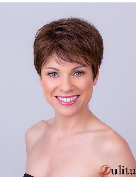 Brown Boycuts Cropped 6  inchStraight Synthetic Mono Wig