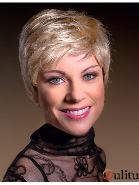 Blonde Boycuts Cropped 6 pouces droites synthétiques monofilament perruques pour les femmes