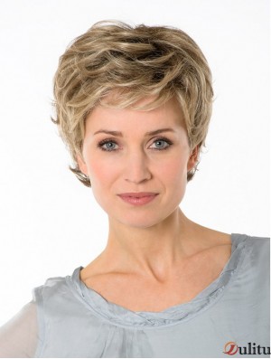 Blonde Boycuts Cropped 7  inchWavy Synthetic Monofilament Cheap Wigs