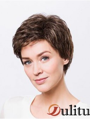Brown Boycuts Short 8  inchWavy Synthetic Ladies Monofilament Wigs