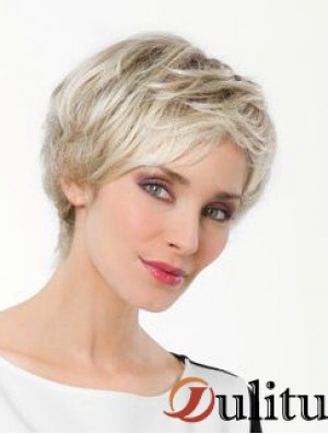 Platine Blonde Boycuts Court 8  inchDroite Synthétique Monofilament Perruque Vente
