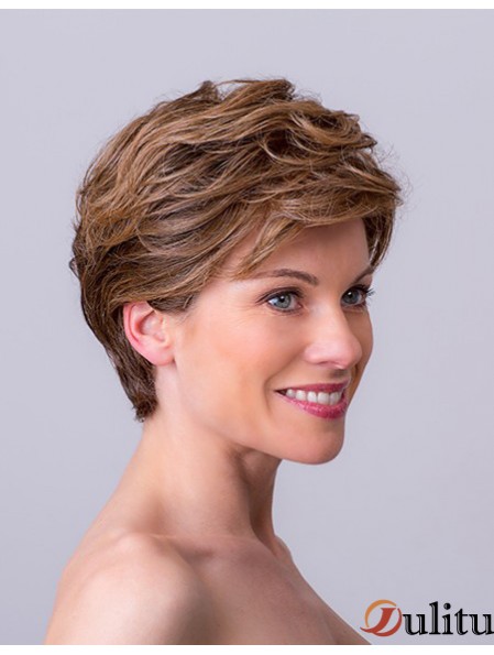 Auburn Layered Short 8  inchWavy Synthetic Wigs Monofilament