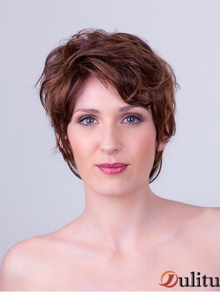 Auburn Layered Short 8  inchWavy Synthetic Mono Cap Wigs