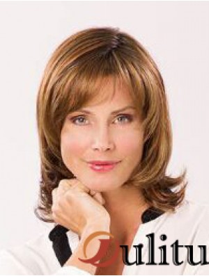 Auburn avec frange épaule longueur 12  inchondulé synthétique perruque pour femme monofiliment