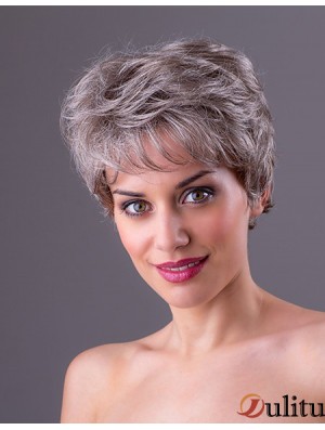 Perruques courtes droites gris monofilament synthétique gris 7  inchpour femmes