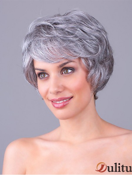 Wavy Grey 8  inchGris Synthétique 100% Noué À La Main Court Perruques Pas Cher