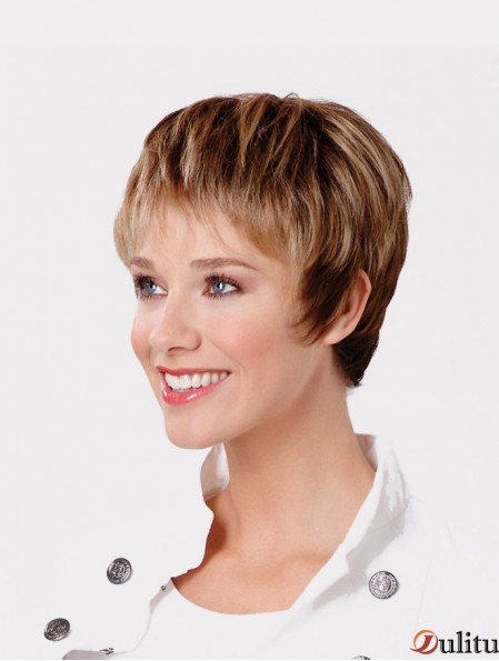 Capless synthétique 8 pouces coupe les perruques brunes droites pour les cheveux courts