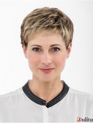 Blonde droite Boycuts capless 4 pouces perruques synthétiques recadrées
