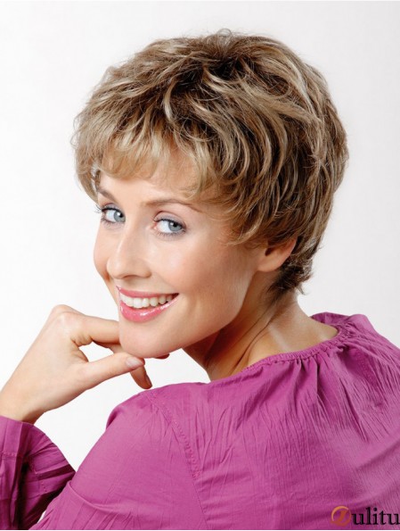 Straight Boycuts Capless 7 pouces Brown Cropped Best Synthetic Wigs