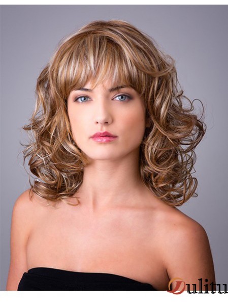 Synthétique Ombre / 2 tons bouclés 14 pouces sans capuchon avec frange perruques de cheveux longs