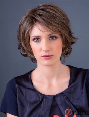 Perruque synthétique synthétique brun monofilament ondulé Bob 10 po