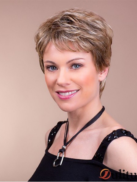 Monofilament synthétique 4  inchBoycuts Straight Brown Brown Perruques courtes
