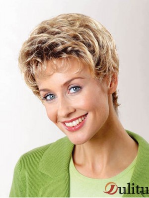 Synthétique capless 6 pouces boycuts ondulés blonds cheveux courts perruques