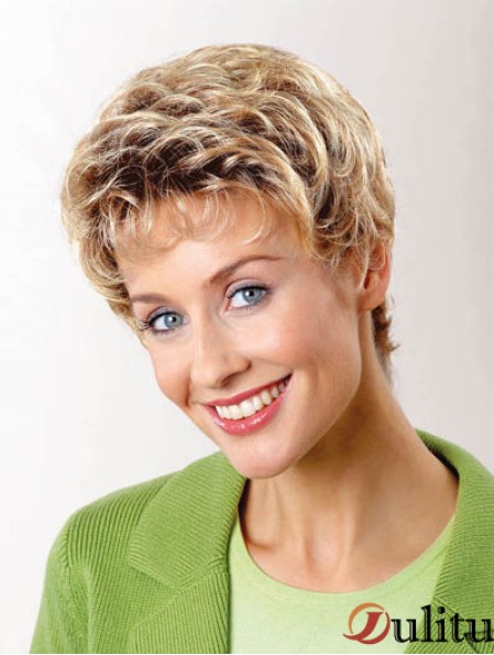 Synthétique capless 6 pouces boycuts ondulés blonds cheveux courts perruques