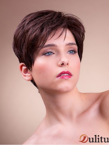 Monofilament synthétique 6  inchBoycuts Straight Brown Hairstyles courtes