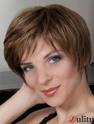 Synthétique Capless 8  inchBoycuts Straight Brown Perruques Courtes Pas Cher