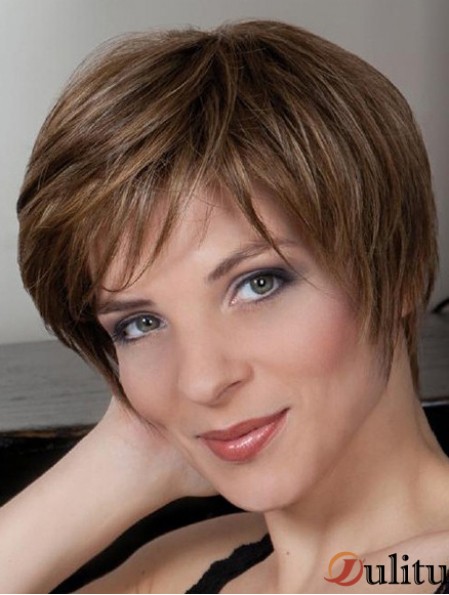 Synthétique Capless 8  inchBoycuts Straight Brown Perruques Courtes Pas Cher
