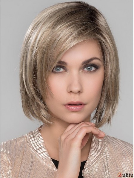 Blonde platine avec frange droite 10  inchperruques mono longueur au menton
