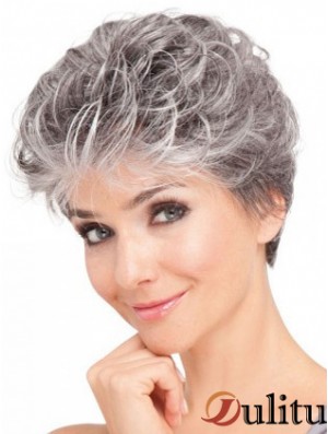 Avant de lacet synthétique gris court ondulé perruques de cheveux de dame âgée