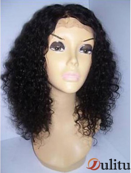 Cheveux noirs bouclés de longueur d'épaule de couleur noire avec des perruques avant de dentelle pour les femmes afro-américaines noires