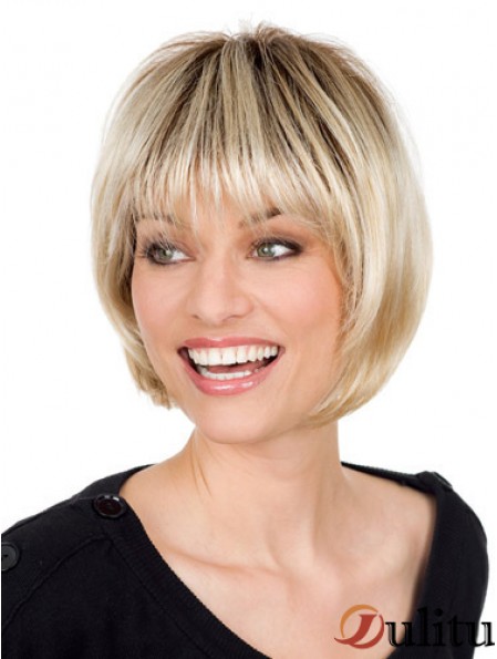 Perruque blonde en monofilament avec une longueur de menton de style droit
