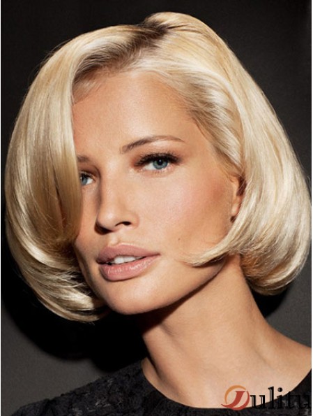 Perruque Bob exquise blonde droite longueur de menton avant en dentelle