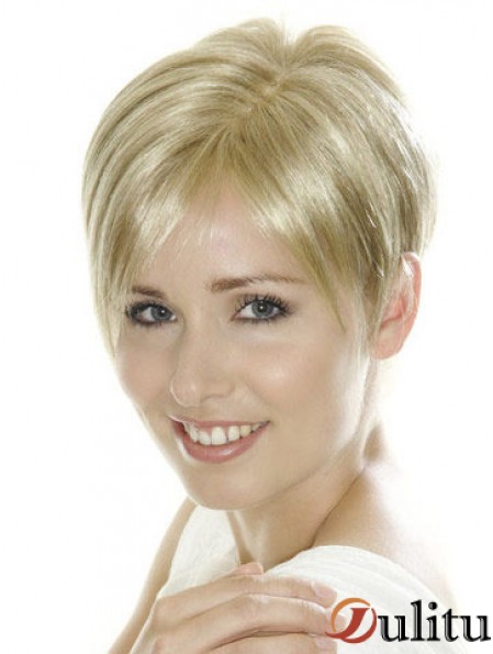 Blonde douce recadrée droite Boycuts perruques avant de lacet